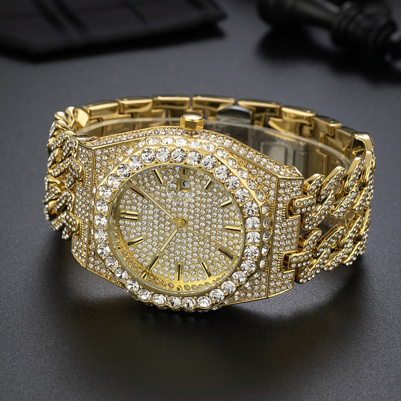 Reloj de Cadena Cubana Hip Hop con Diamantes de Hielo Estilo Urbano
