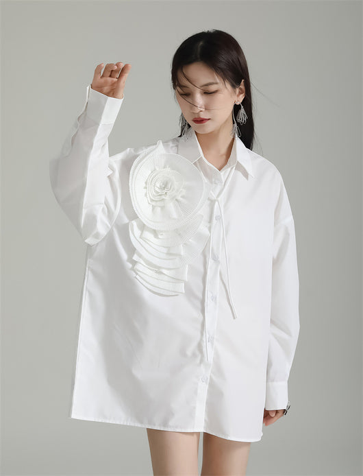 Blusa Larga con Falda Integrada - Diseño Floral 3D con Pliegues - Image 39