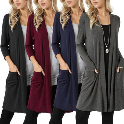 Cardigan Largo de Manga Larga Simple para Mujer