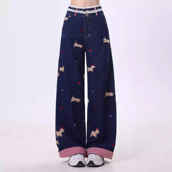 Jeans Harajuku Rectos Bordados Cómodos de Pierna Ancha