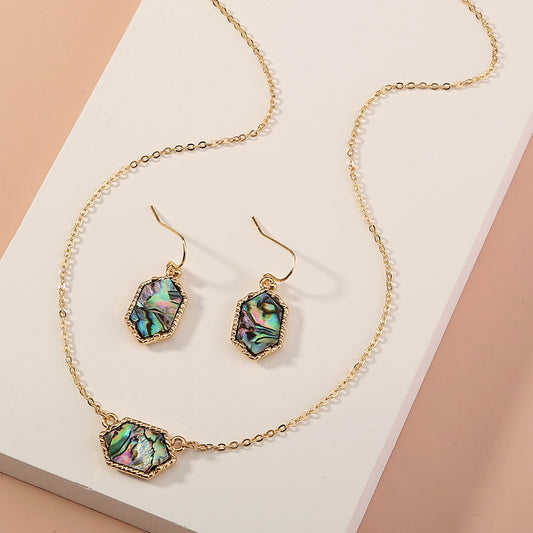 Juego de Collar y Aretes de Concha Abulón Natural en Forma de Diamante