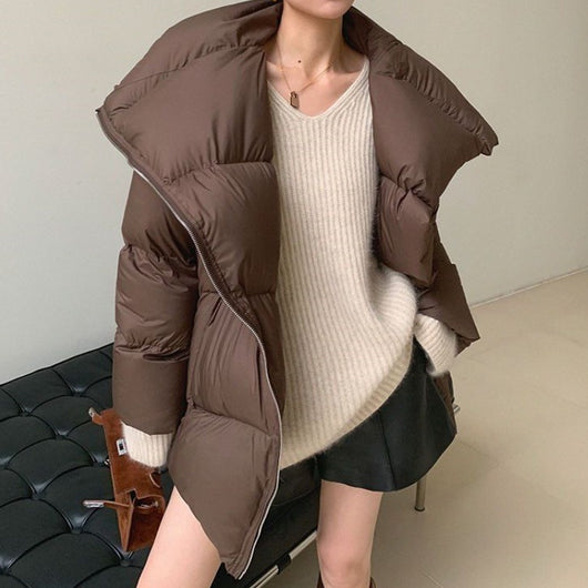Abrigo de Invierno para Mujer con Solapa en Marrón