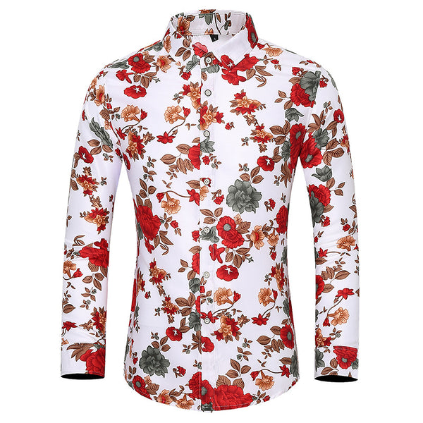 Camisa Estampada de Manga Larga para Hombre Talla Grande