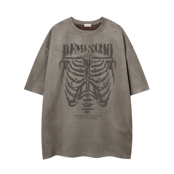 Playera de Ante con Estampado Calavera Oscura para Hombre