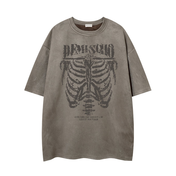 Playera de Ante con Estampado Calavera Oscura para Hombre