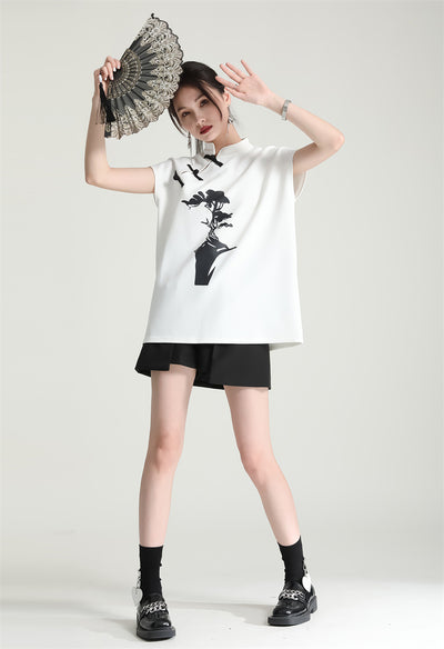 Blusa Cheongsam Moderna con Botones de Rana - Camiseta Estampada Manga Corta Verano - Image 4