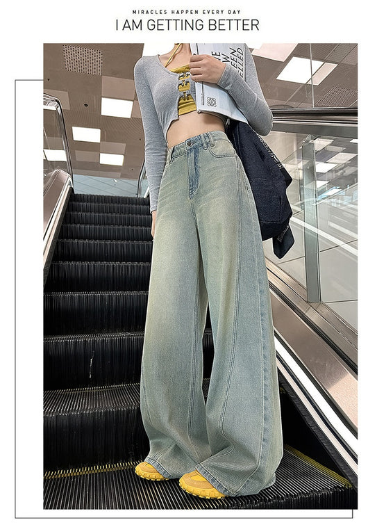 Pantalones Vaqueros Retro Cintura Alta Pierna Ancha Estilo Americano - Image 15