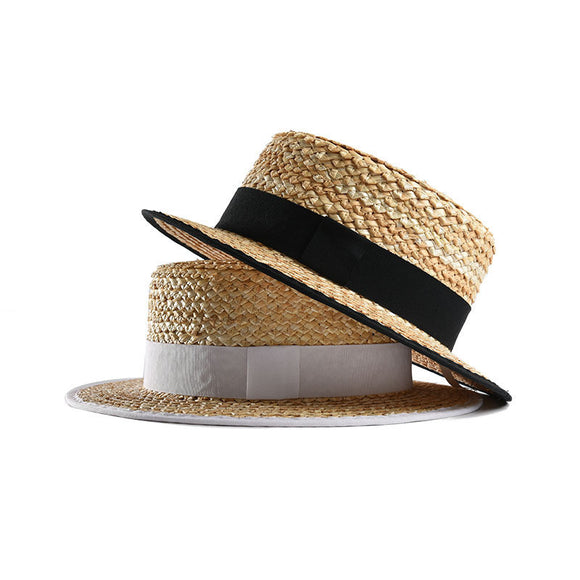 Sombrero de Paja Plano para Mujer - Accesorio Playa y Vacaciones