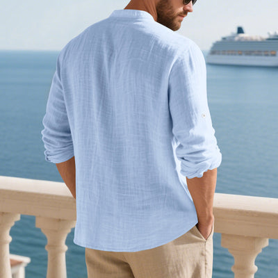 Conjunto de Camisa de Lino con Cuello Mao y Pantalón Holgado para Hombre - Image 15