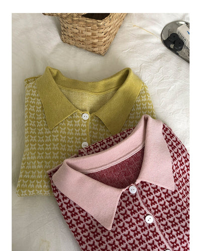 Cardigan Tejido Houndstooth con Cuello Polo para Mujer - Image 42