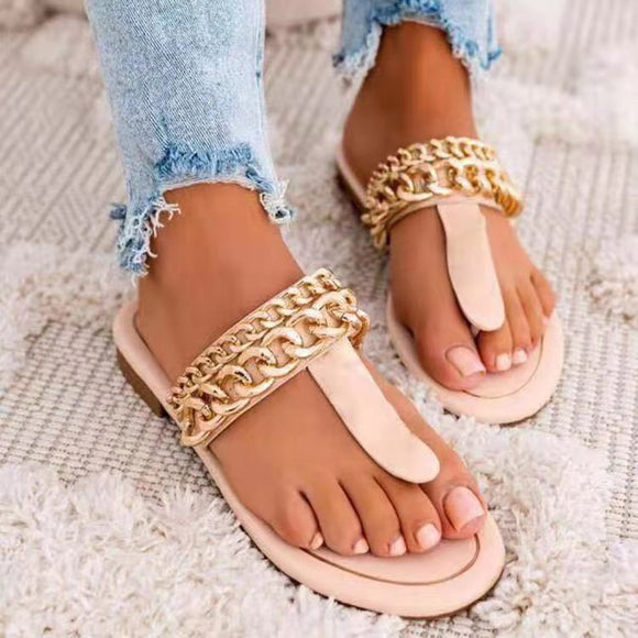Sandalias Metálicas con Cadena y Suela Plana