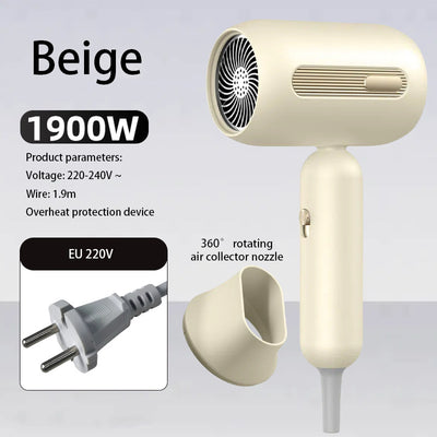 Beige 1200W hair dryer with a minimalist design, featuring a 360-degree rotating air collector nozzle and a US 110V plug. - Image 16