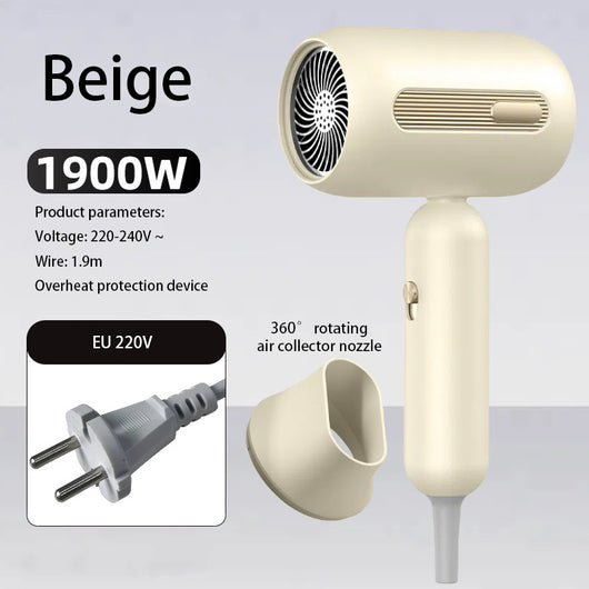 Beige 1200W hair dryer with a minimalist design, featuring a 360-degree rotating air collector nozzle and a US 110V plug. - Image 16