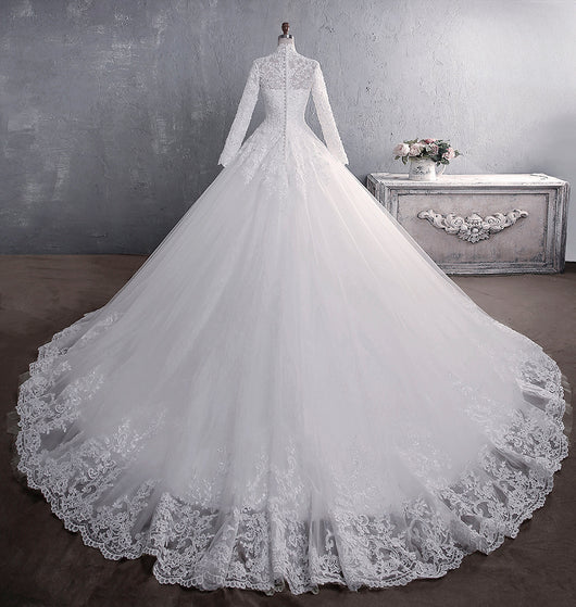Vestido de Novia de Encaje con Cuello Alto y Mangas Largas Talla Grande - Image 12