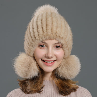 Gorro Coreano con Pompón de Piel de Zorro para Mujer - Image 7