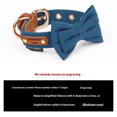 Collar de Cuero para Perro con Letras y Moño - Correa de Mano - Image 8