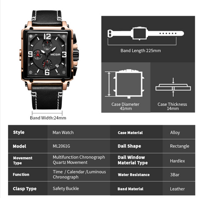 Reloj de Pulsera Cuadrado en Cuero para Hombre Estilo Vintage - Image 3