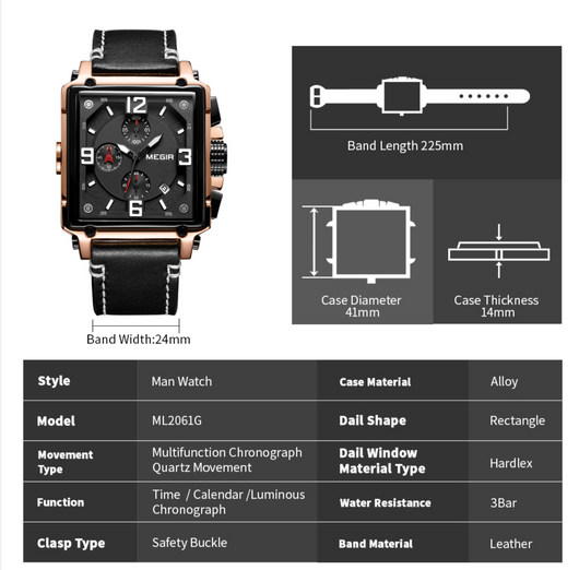 Reloj de Pulsera Cuadrado en Cuero para Hombre Estilo Vintage - Image 3