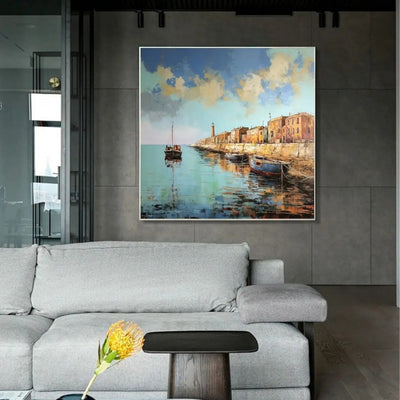 Cuadro Óleo Abstracto Paisaje Muelle con Bote - Arte Mural Personalizado Grandes Dimensiones - Image 6