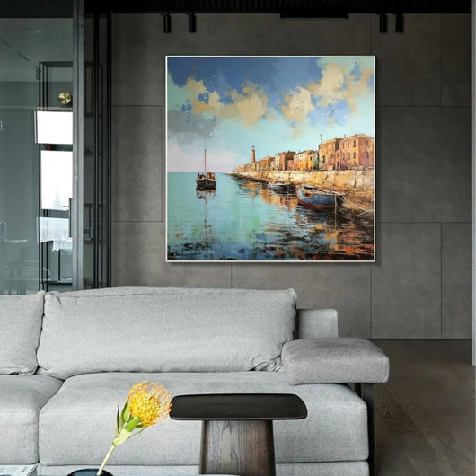 Cuadro Óleo Abstracto Paisaje Muelle con Bote - Arte Mural Personalizado Grandes Dimensiones - Image 6