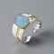 Anillo de Plata 925 con Aguamarina y Hoja para Mujer