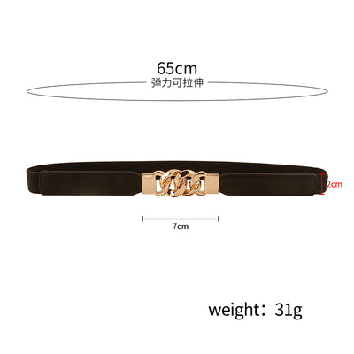 Black elastic belt for women with a gold-tone chain link buckle, perfect for dresses and shirts. - Image 6