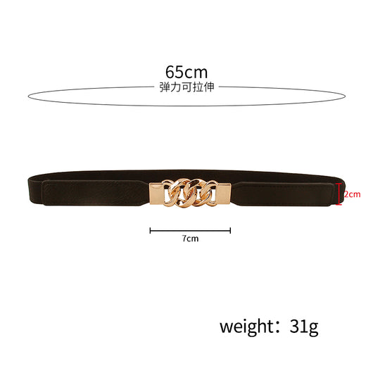 Black elastic belt for women with a gold-tone chain link buckle, perfect for dresses and shirts. - Image 6