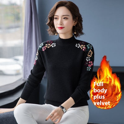 Blusa Suelta con Cuello Alto y Bordados para Mujer - Image 4