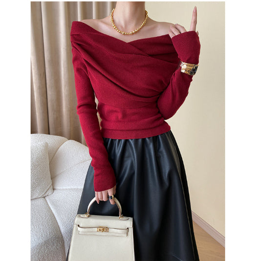Blusa de Punto Asimétrica Estilo Francés con Hombros Descubiertos - Image 11