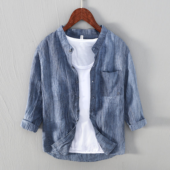Camisa de Lino Estilo Oriental para Hombre - Diseño Casual y Cómodo