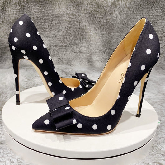 Zapatos de Tacón Alto Satinado con Lunares - Punta Fina Elegante - Image 9
