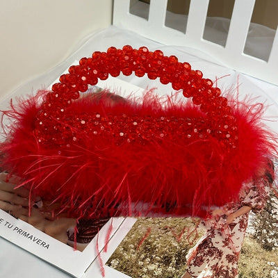 Bolso de Plumas de Avestruz Artesanal con Cuentas - Colección Otoño Invierno - Image 12