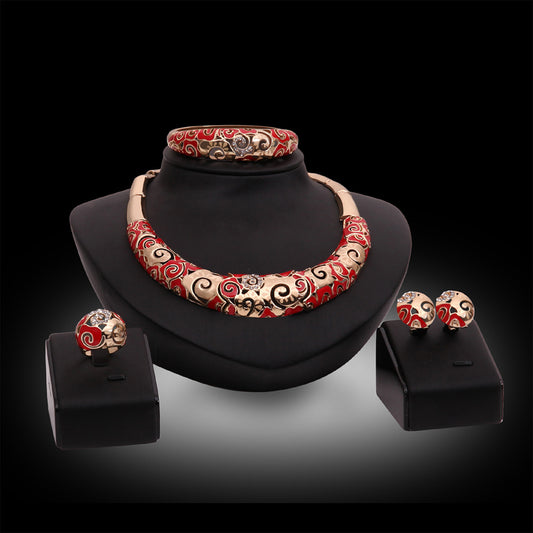 Conjunto de Joyería Elegante para Celebraciones - Collar, Aretes, Pulsera y Anillo