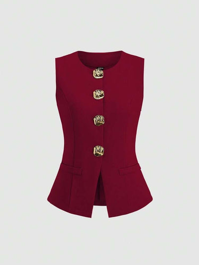 Chaleco Elegante Sin Mangas Cuello Redondo Ajustado a la Cintura - Image 17