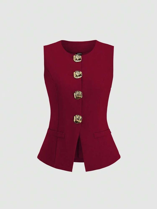 Chaleco Elegante Sin Mangas Cuello Redondo Ajustado a la Cintura - Image 17