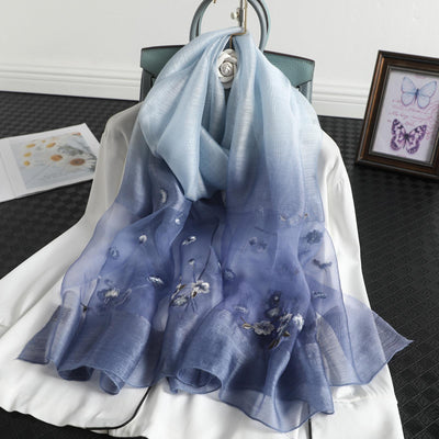 Pashmina de Seda y Lana con Bordado Degradado - Protección Solar - Image 6