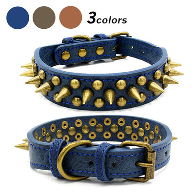 Collar de Cuero para Perros Grandes con Tachuelas y Remaches - Pit Bull S-XL
