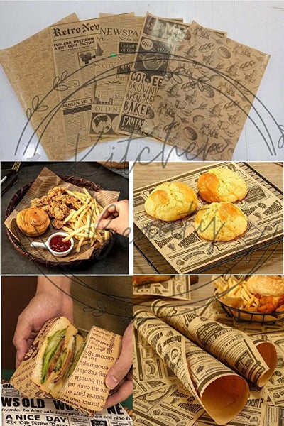 Pack 50 Papeles Encerados Diseño Periódico Vintage para Presentación de Alimentos