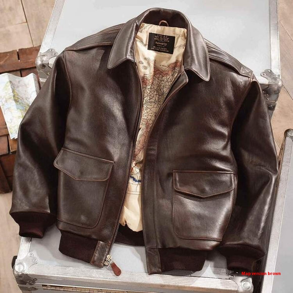 Abrigo de Cuero con Pelaje Estilo Aviador Retro Oversize