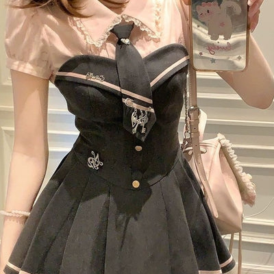 Conjunto de Dos Piezas: Top Tubo de Encaje y Falda con Cuello Cuadrado para Mujer - Image 3