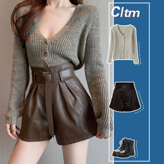 Shorts de Cuero Marrón Café para Mujer - Abrigo Otoño Invierno - Image 5