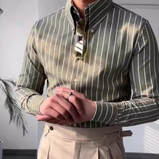 Camisa Casual de Negocios a Rayas Manga Larga para Hombre