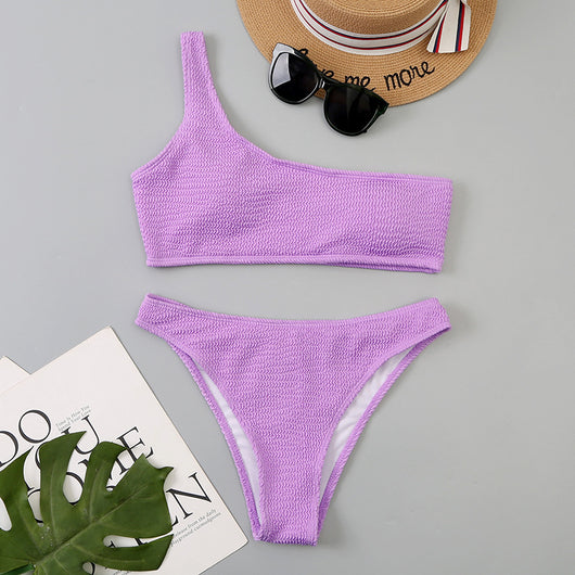 Bikini Asimétrico de Un Hombro con Diseño Ondulado - Image 5
