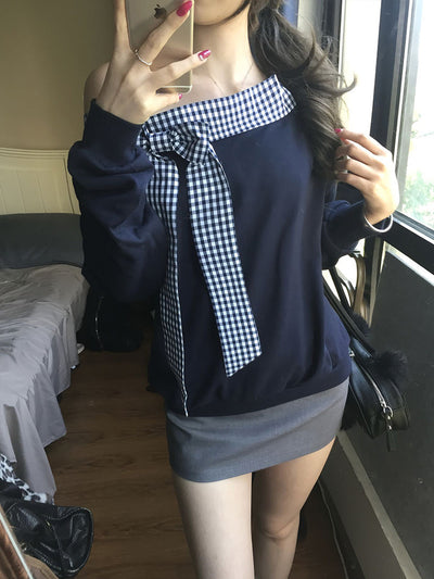 Blusa a Cuadros con Hombros Descubiertos y Manga Larga para Mujer - Image 5