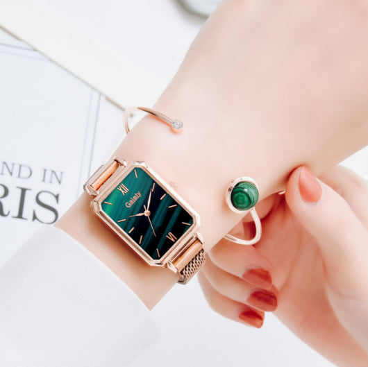 Reloj Cuadrado para Mujer Verde Malaquita con Temperamento Retro - Image 3
