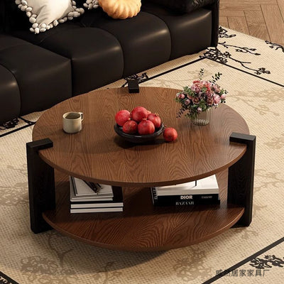 Mesa de Centro Circular en Nogal Negro - Diseño Clásico Madera Maciza - Image 4