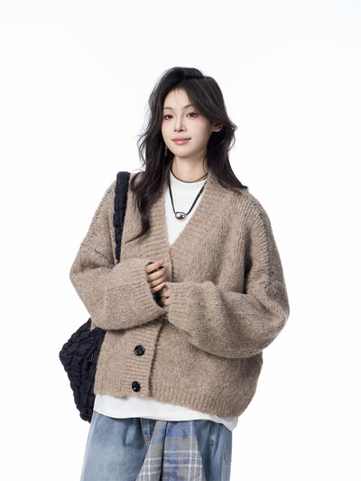 Cardigan de Punto Cuello V Mujer Estilo Relajado Suéter Holgado - Image 27