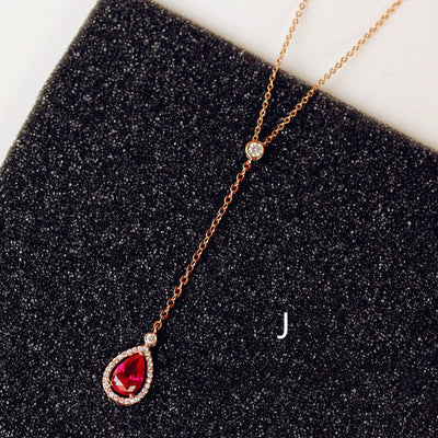 Collar Clavícula Diamante Rojo con Pendiente Rubí - Cadena Corta Elegante - Image 16