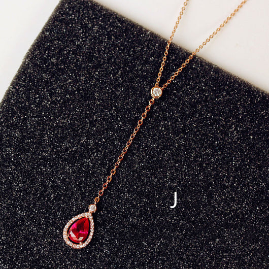 Collar Clavícula Diamante Rojo con Pendiente Rubí - Cadena Corta Elegante - Image 16