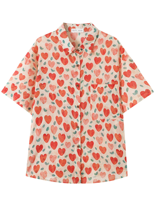 Blusa Retro Estilo Hong Kong con Estampado de Corazones para Mujer